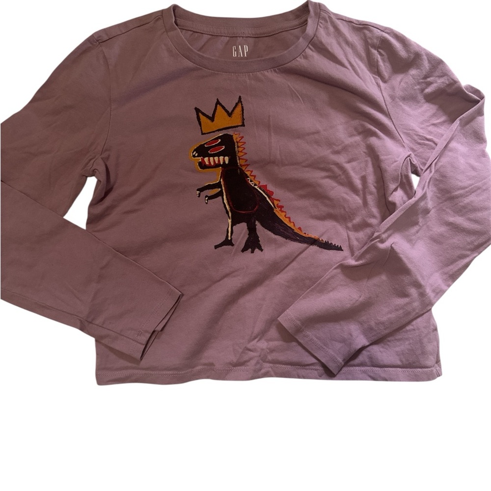 Rare GAP Kids Basquiat  print  T-Rex Crown Long Sleeve Tee